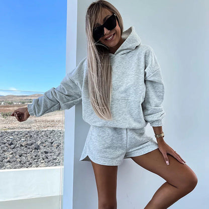Damen Hoodie Kurz Shorts Minimalistisch Eveloria