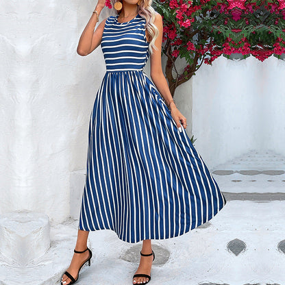 Damen Maxikleid mit seitlichem Schlitz und Streifen