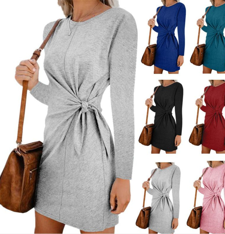 Damen Kleid Kurzarm mit Knotendetail Elegantes Eveloria - Eveloria