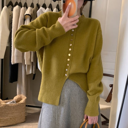 Damen Strickcardigan Lässiger Schnitt Dekorative Knöpfe Beige