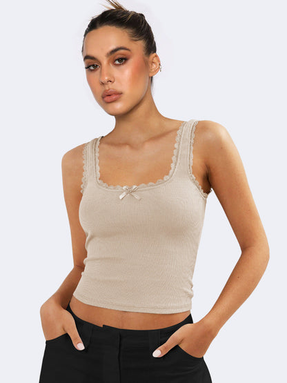 Damen Tanktop Spitze Ärmellos Crop-