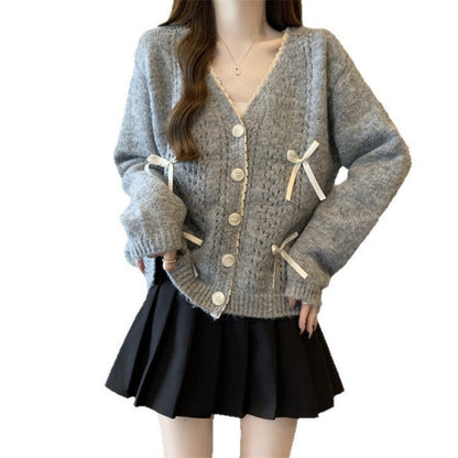 Damen Strickcardigan mit Schleifen Beige