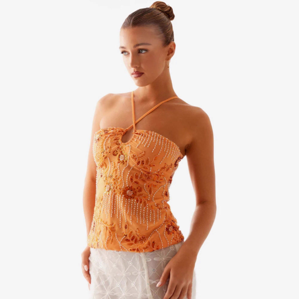 Damen Bustier-Oberteil Glitzernd Floralmuster Mit Applikationen