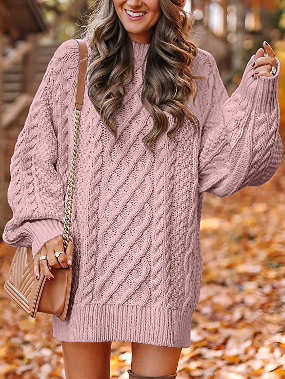 Damen Pullover Grobstrick Zopfmuster Oversized Beige