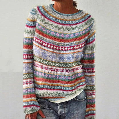 Damen Strickpullover Bunt Muster Lässig Eveloria