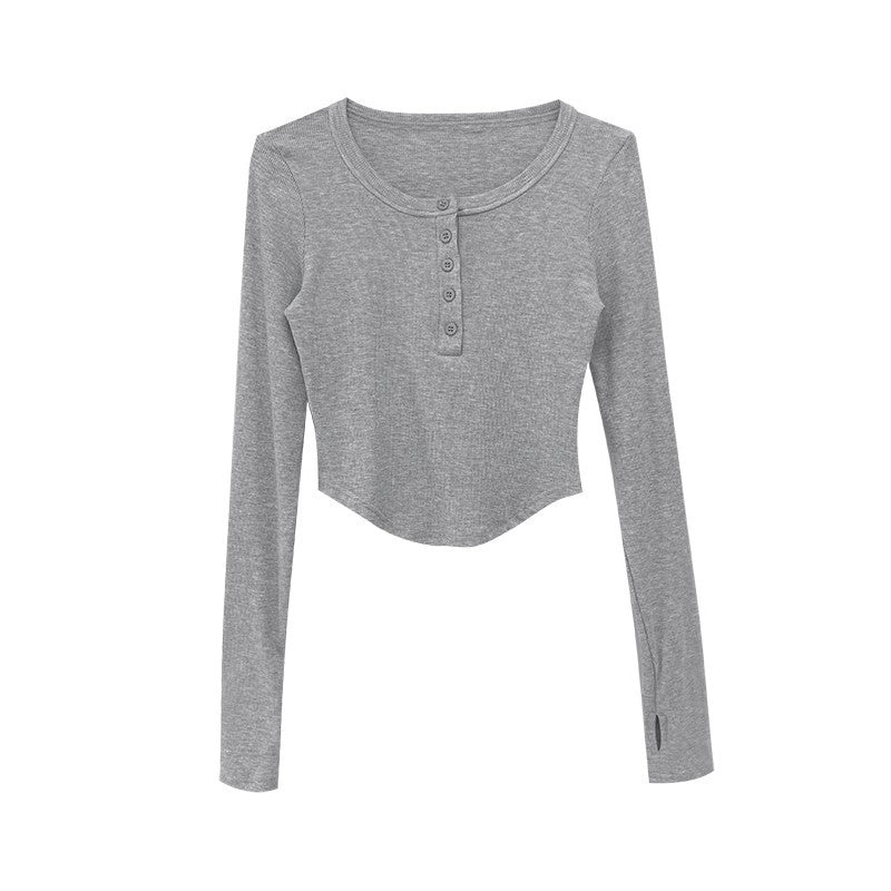 Damen Langarmshirt Dekorativ Knöpfe Lässig Weiß