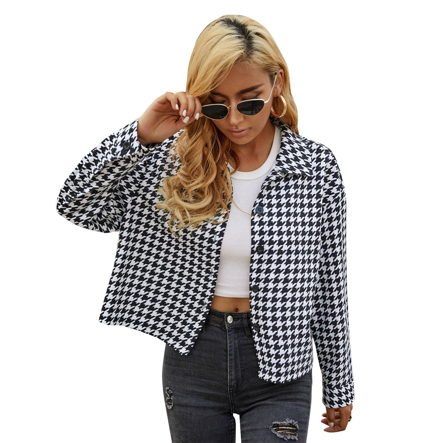 Damen Blusenshirt Hahnentrittmuster Eveloria