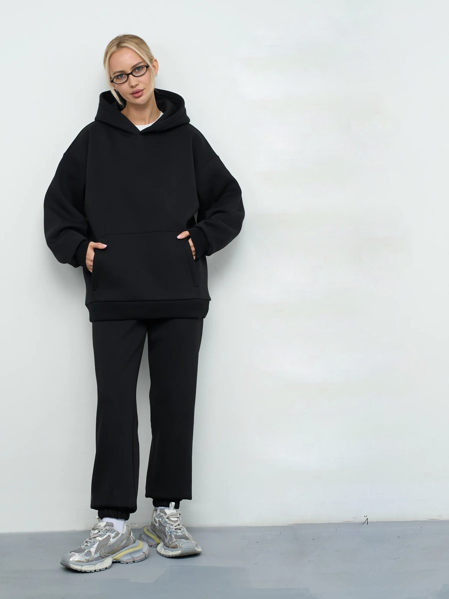 Damen Sweat-Set mit Kapuze Weites Cut Grau Eveloria