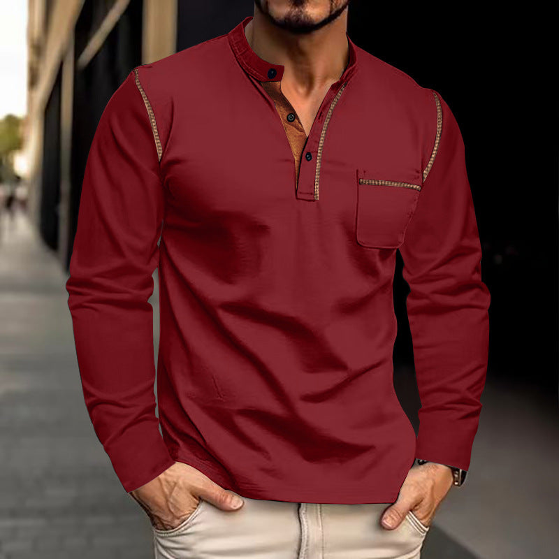 Herren Langarm-Shirt mit Kragen und Brusttasche Eveloria