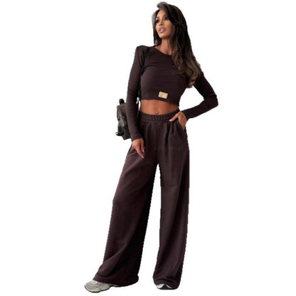 Damen Bequemes Set Cropped Oberteil Weite Jogginghose