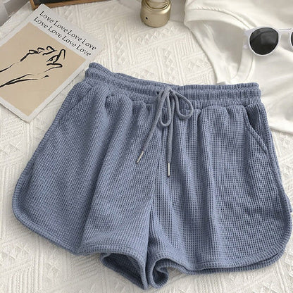 Damen Shorts Waffelstruktur Elastisch Beige