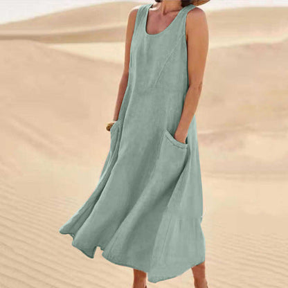 Eveloria Damen Ärmelloses Kleid Baumwolle Rundhalsausschnitt