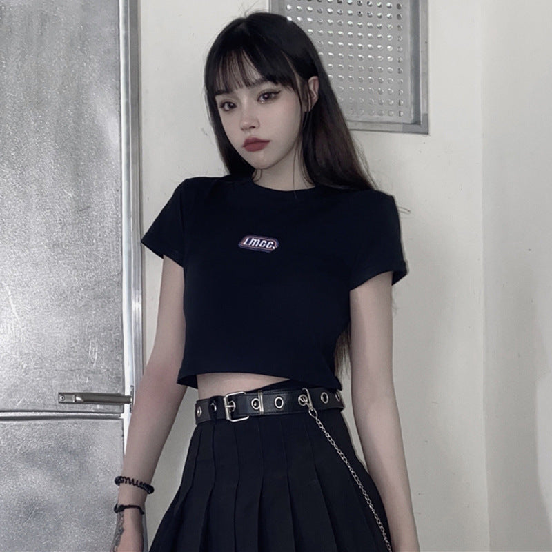 Damen Cropped T-Shirt Figurbetont Baumwolle Weiß