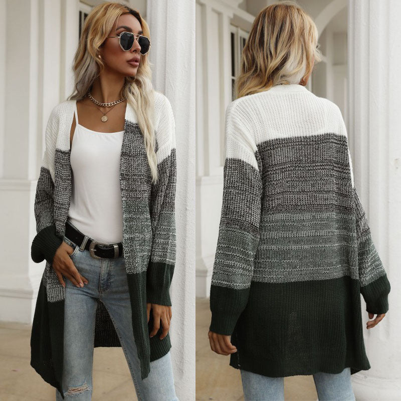 Damen Strickcardigan Lässig Weite Ärmel Grau Eveloria