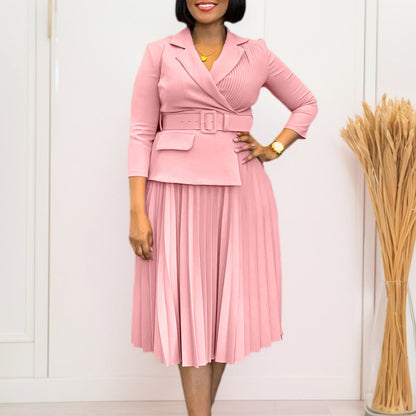 Damen Blazer-Kleid mit Plissee und Taillengürtel Eveloria
