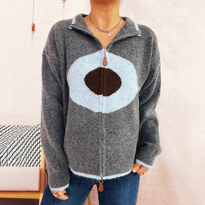 Damen Strickpullover Reißverschluss Kuscheliger Look - Eveloria
