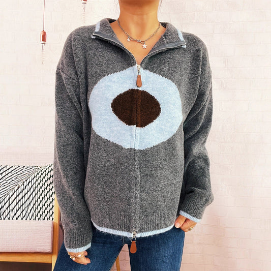 Damen Strickpullover Reißverschluss Kuscheliger Look - Eveloria