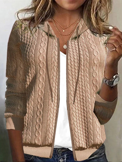Damen Strickjacke Kapuze Strukturiertes Muster Eveloria
