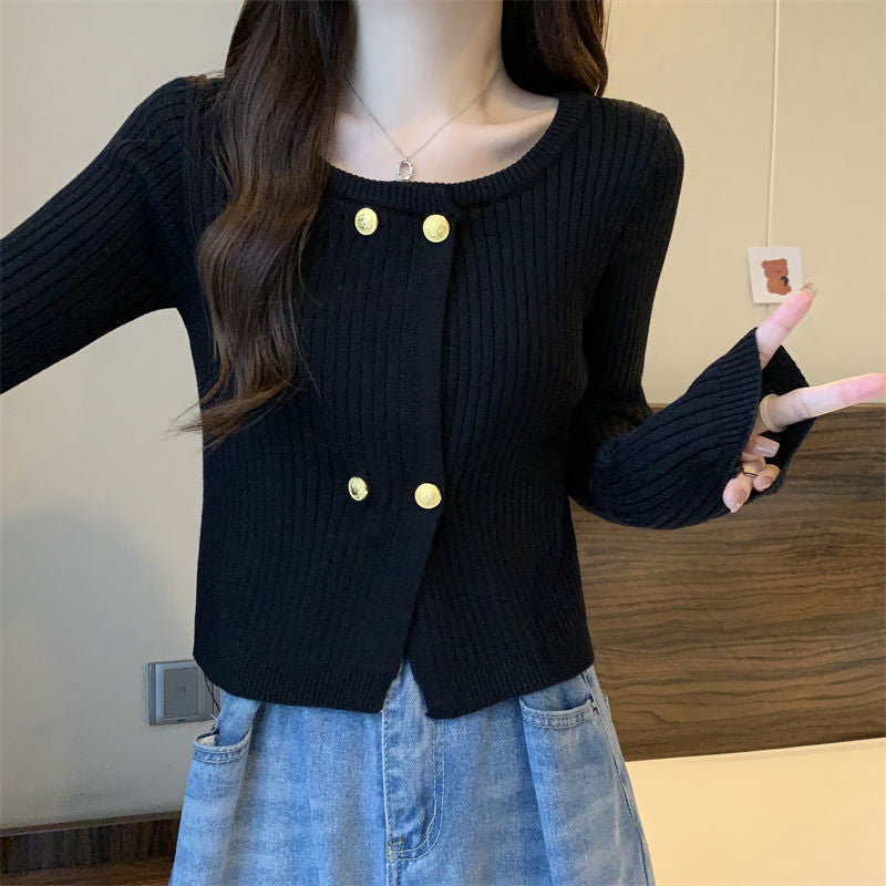 Damen Cardigan aus Strickstoff mit Knöpfen Dekorativ Grau