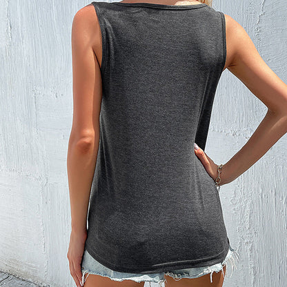 Damen Ärmelloses T-Shirt Asymmetrisch Knopfdetails Weiß Eveloria