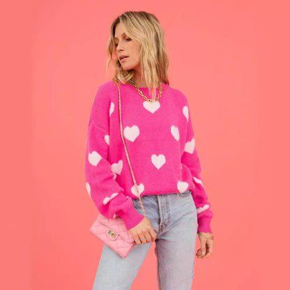 Damen Pullover Herzapplikation Locker Passform Eveloria