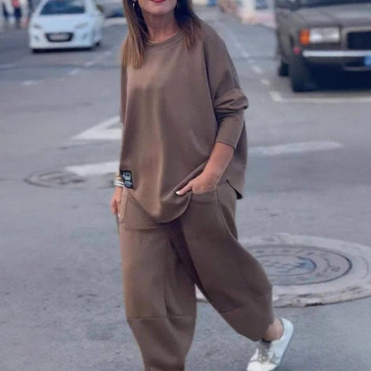 Damen Wohlfühl-Set Oversized Oberteil Bequeme Hose Eveloria