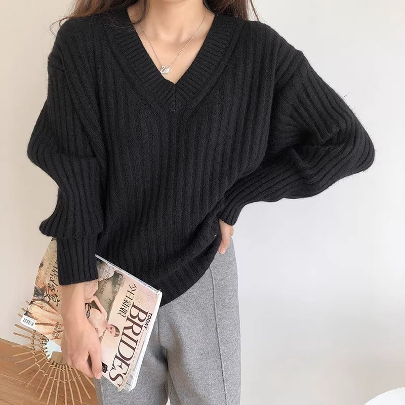 Damen Feinstrickpullover V-Ausschnitt Lässiger Schnitt Eveloria