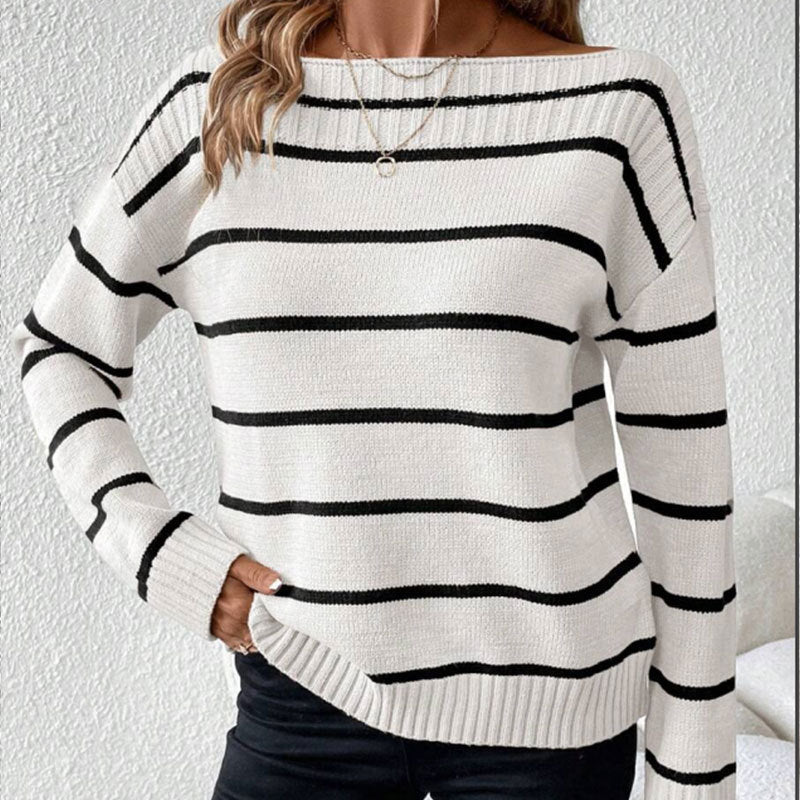 Damen Pullover Lässig Streifendesign Eveloria