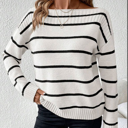 Damen Pullover Lässig Streifendesign Eveloria