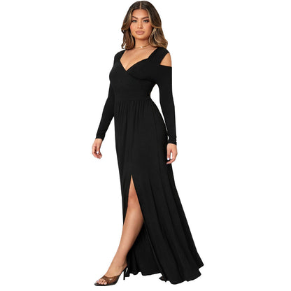 Damen Maxikleid Schulterfrei Elegantem Schlitz Eveloria