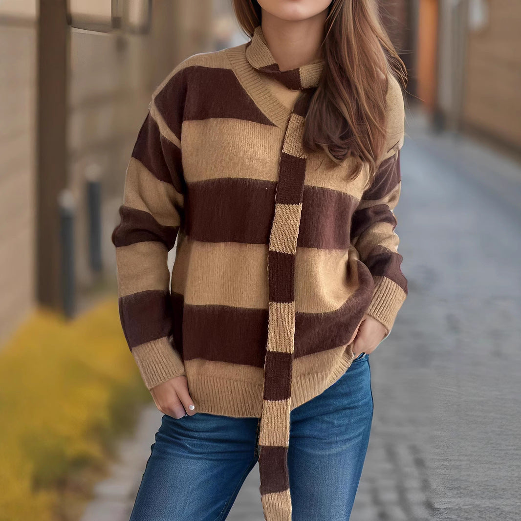 Damen Strickpullover Lässig Schlaufenakzente Beige