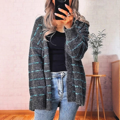 Damen Strickjacke Kuschelig Kontraststreifen Eveloria