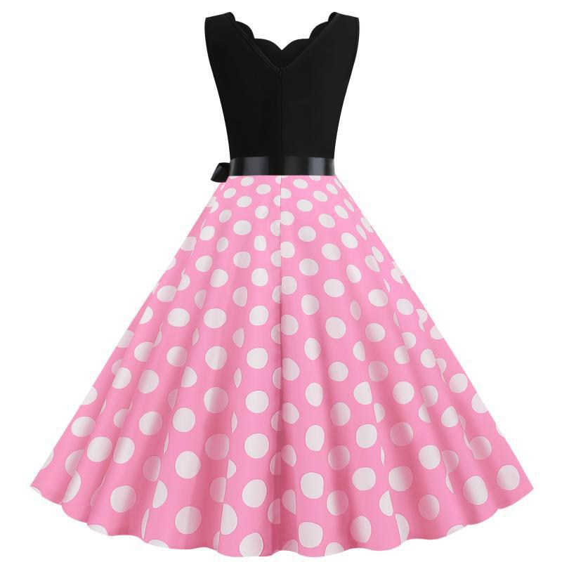 Damen Swingkleid V-Ausschnitt Punktemuster Eveloria