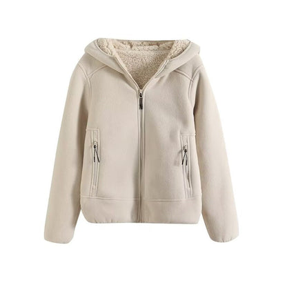 Damen Fleecejacke Kuscheliges Innenfutter Reißverschluss Taschen