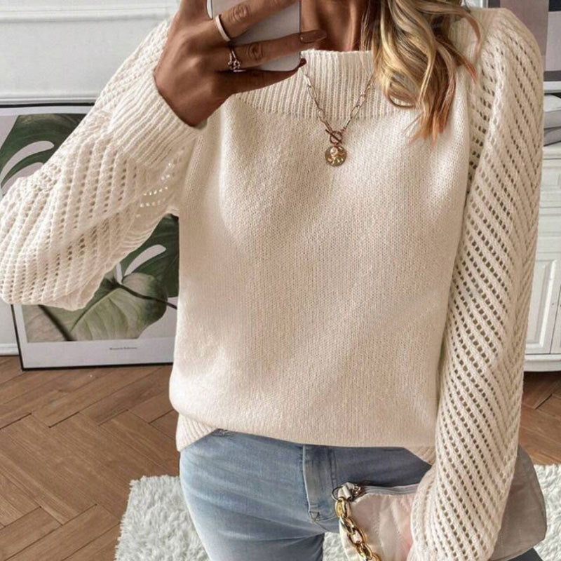 Damen Strickpullover Rundhals mit Lochärmeln Eveloria