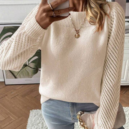 Damen Strickpullover Rundhals mit Lochärmeln Eveloria