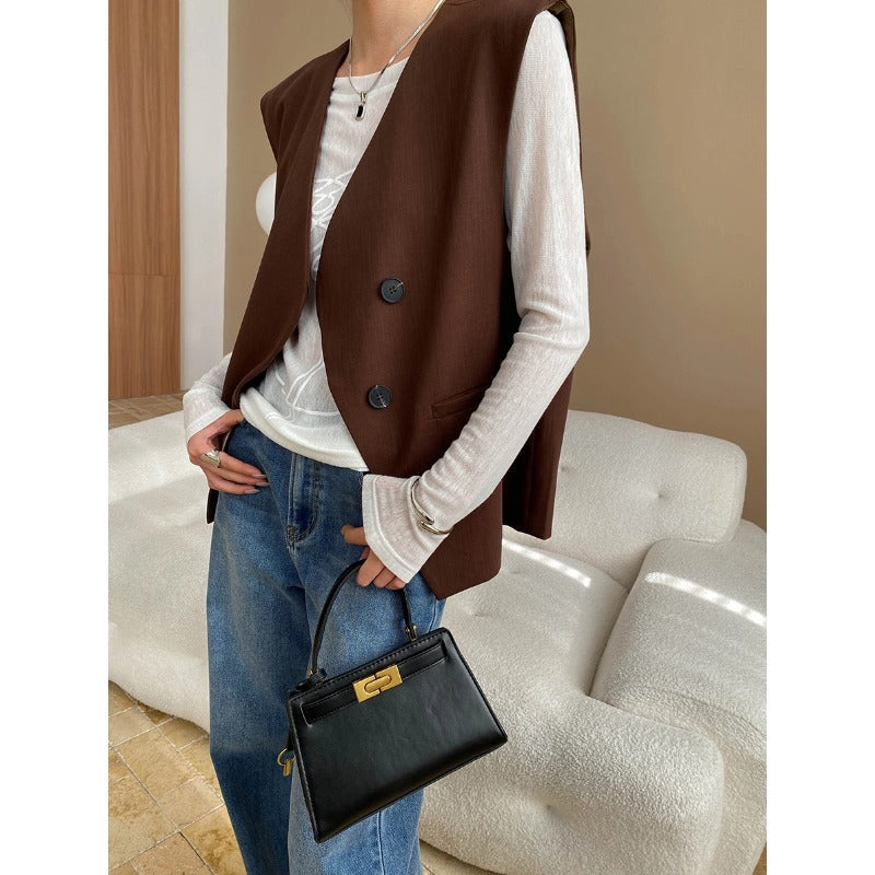 Eveloria Damenweste Asymmetrisch Praktische Taschen Elegante Schwarz - Eveloria
