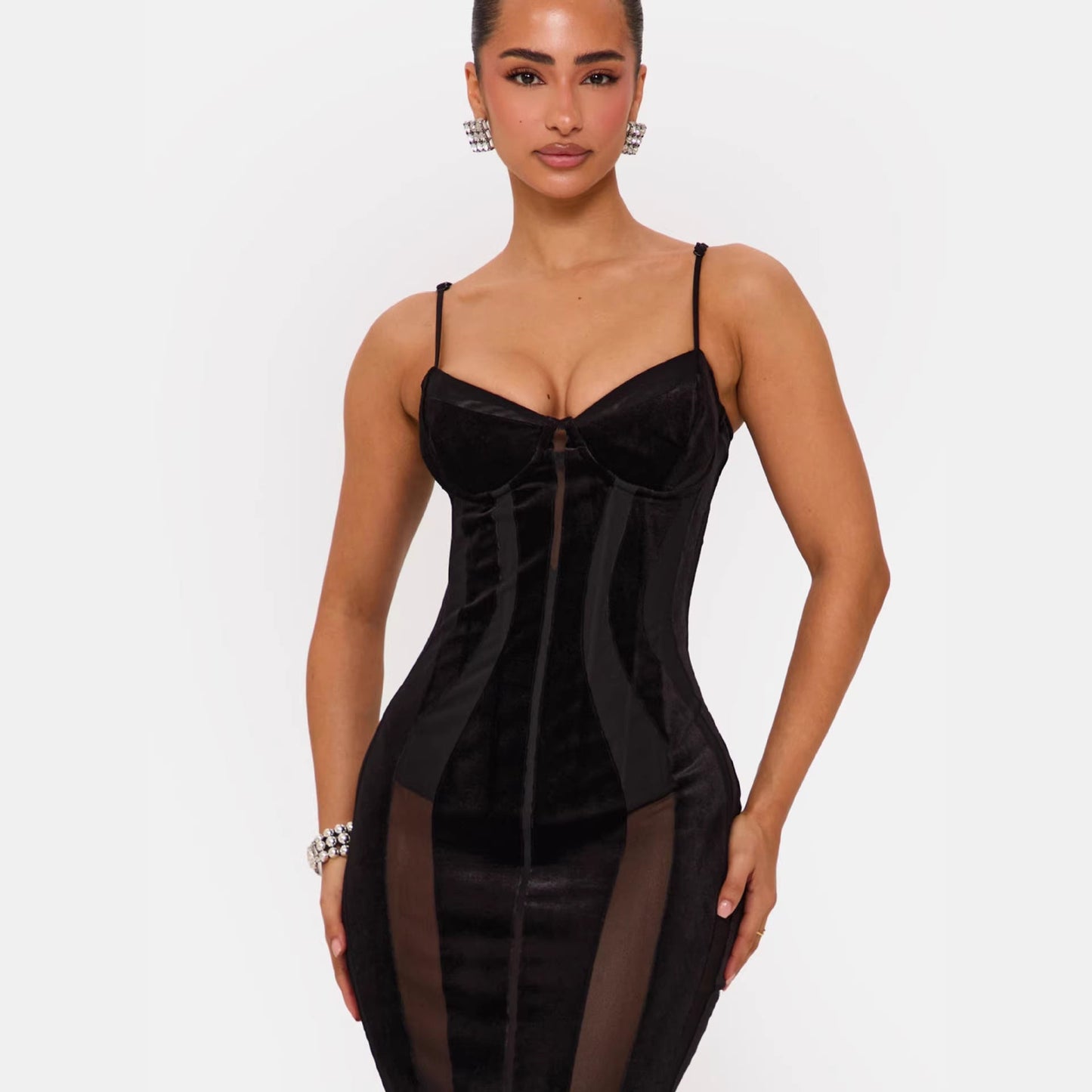 Damen Bodycon Kleid Korsett-Oberteil transparent Eveloria