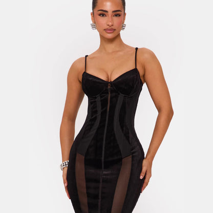 Damen Bodycon Kleid Korsett-Oberteil transparent Eveloria