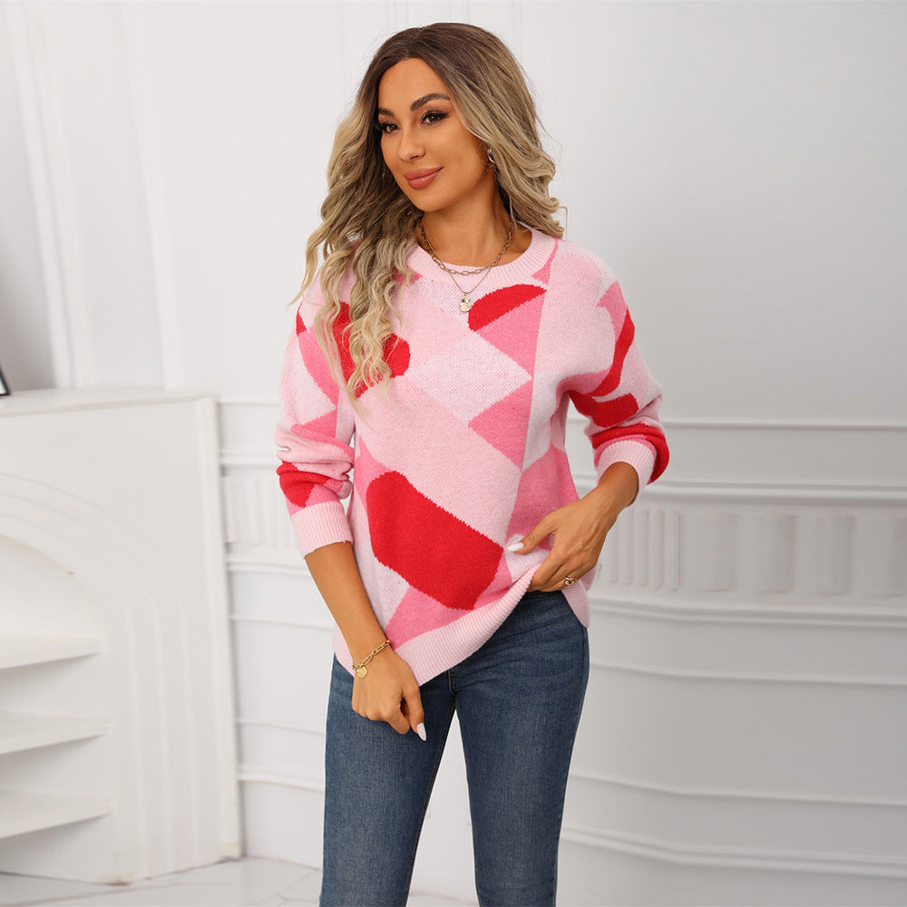 Damen Pullover Geometrisches Muster Eveloria