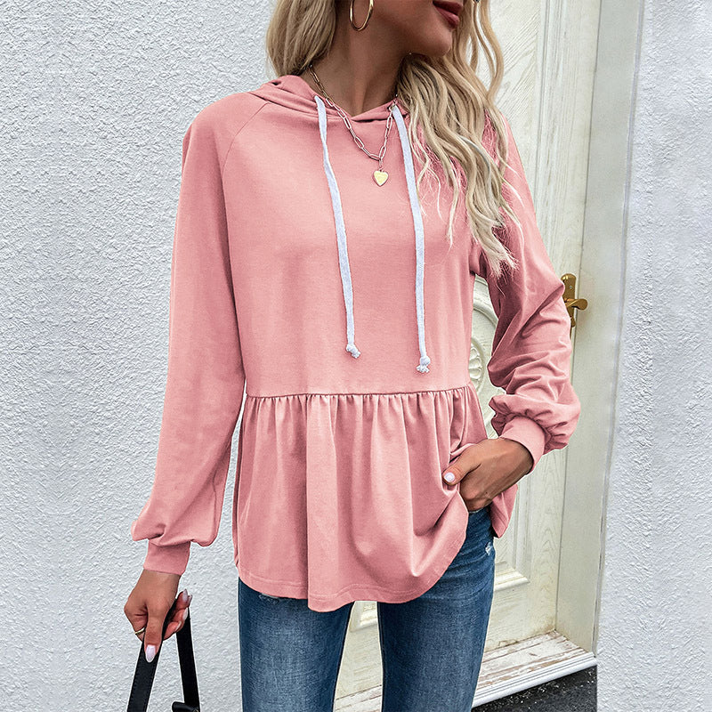 Damen Hoodie Volantdetails Grau Eveloria