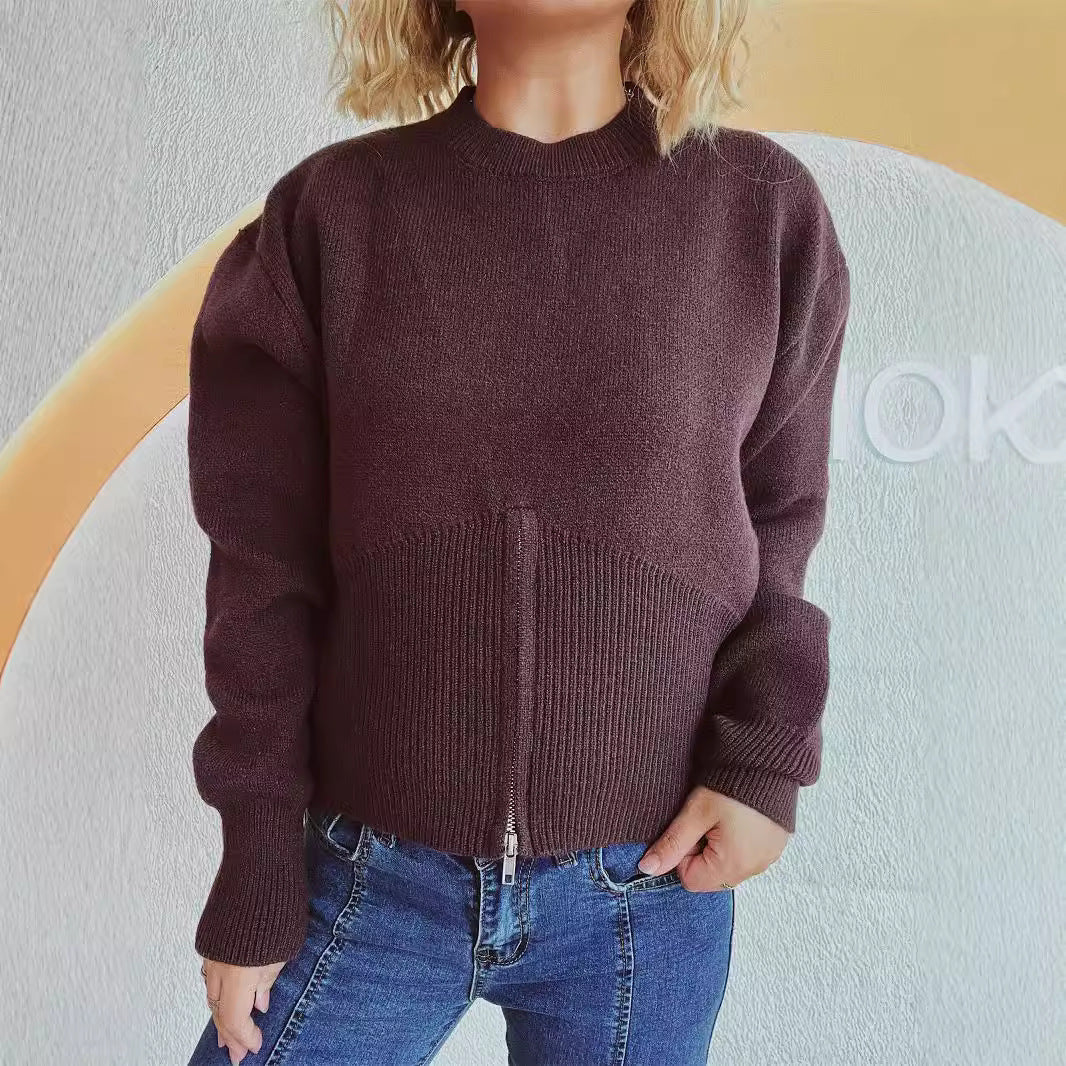 Damen Pullover Strukturiert Reißverschluss Locker Eveloria