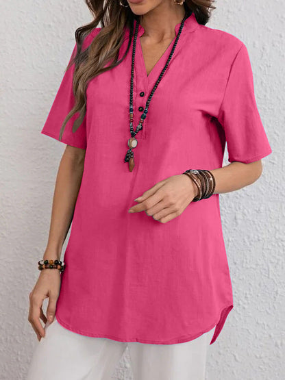 Damen Blusenshirt Kurzärmlig Modern Druckknöpfe Bequem Weiß