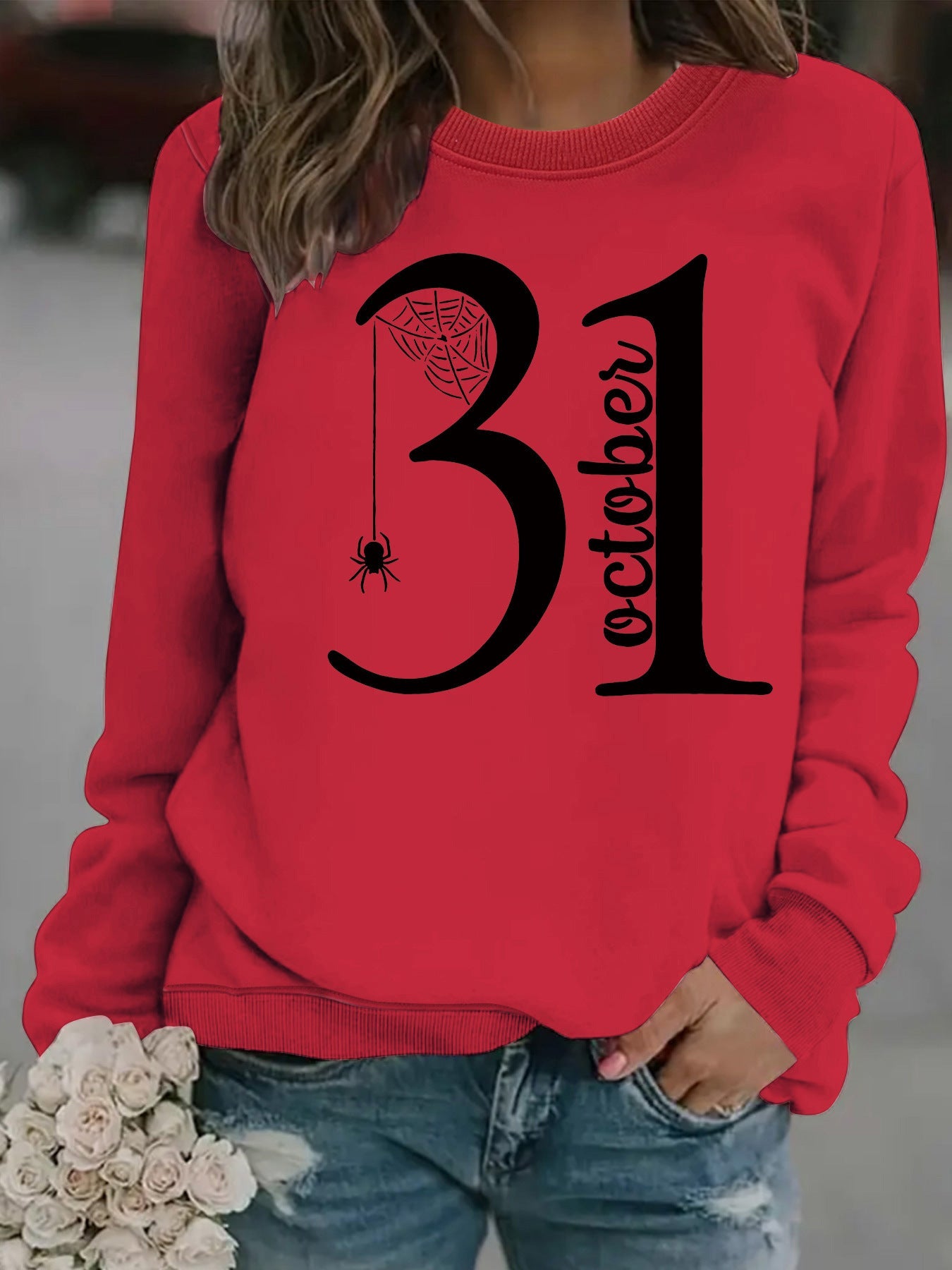 Damen Sweatshirt Halloween-Motiv Bequem Grau Eveloria
