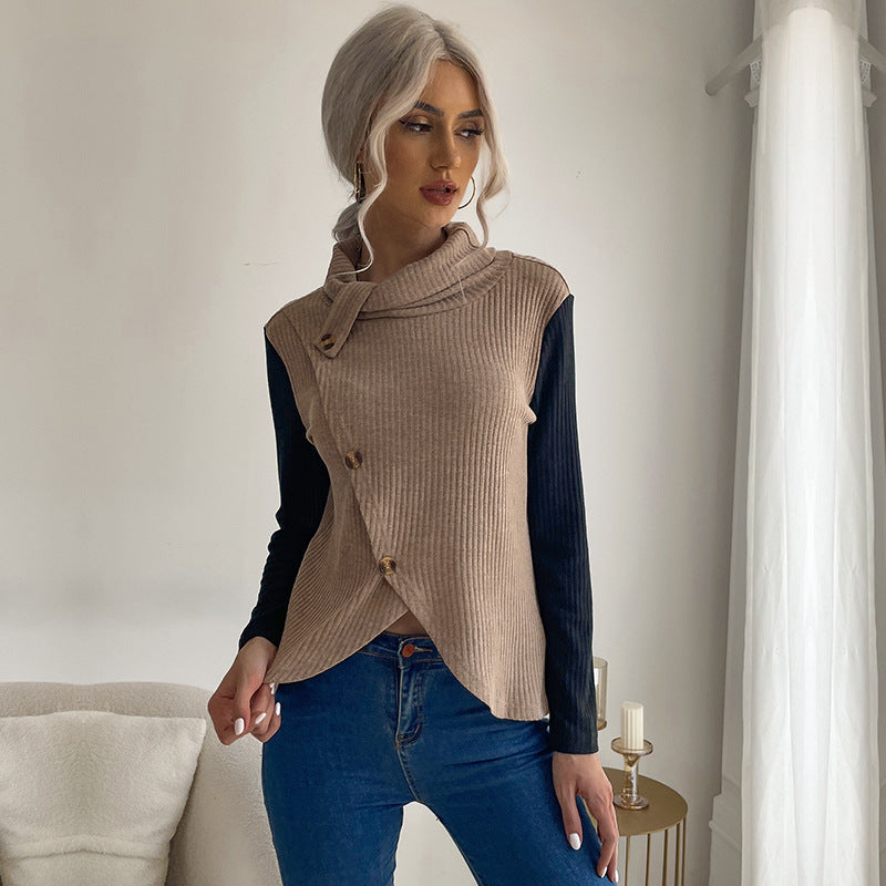 Damen Strickpullover Asymmetrisch Dekorativer Kragen