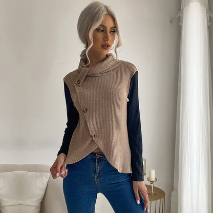 Damen Strickpullover Asymmetrisch Dekorativer Kragen