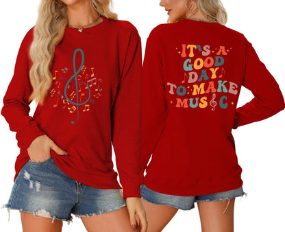 Damen Sweatshirt Musikalisches Motiv Kreativer Schriftzug Grau