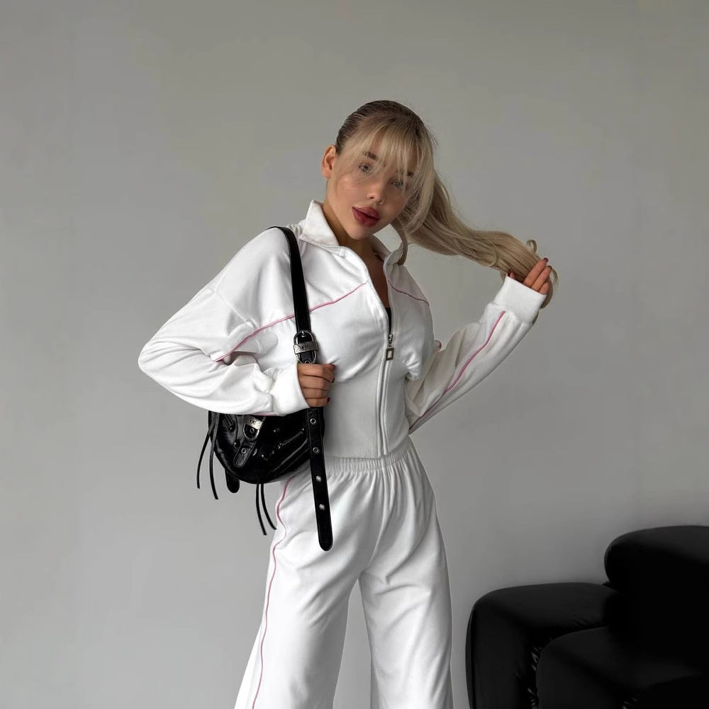 Damen Fleece Trainingsanzug Kurzreißverschluss Elastischer Bund - Eveloria