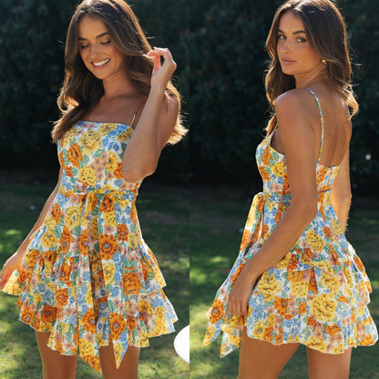 Damen Minikleid Fließender Rock Florales Muster Eveloria - Eveloria