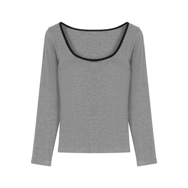 Damen Langarmshirt Kontrastausschnitt Eveloria